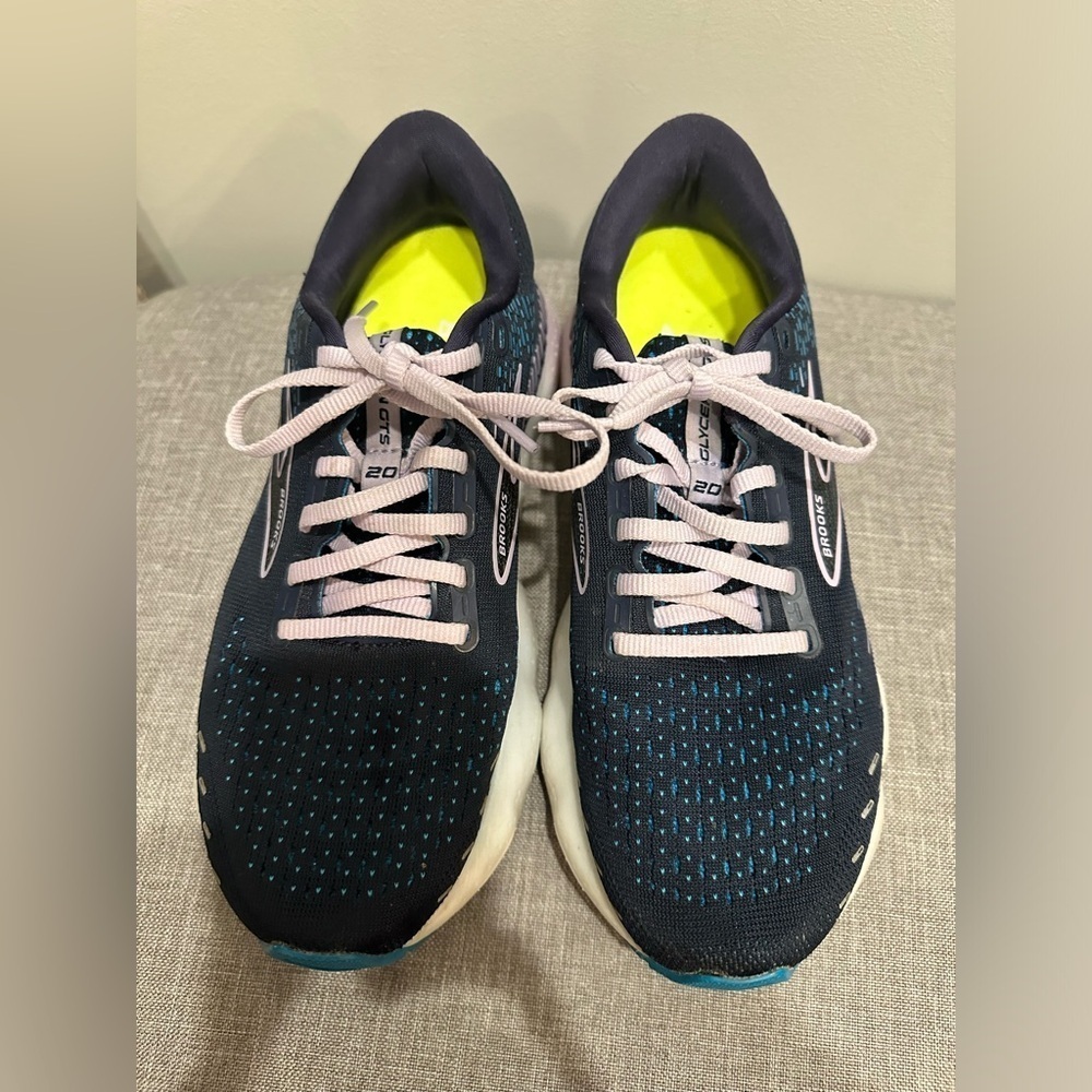 Brooks Glycerin GTS 20 1203701B499 Women Sz 8 B Navy Blue Lilac Running Gym EEUC - Picture 2 of 7